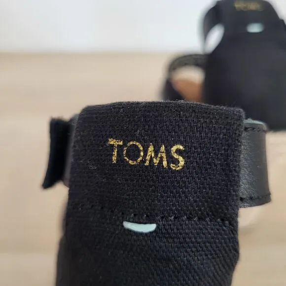 Toms Marisol  Espadrille Platform Wedge Jute Ankle Strap Sandals Black Tan 9 New