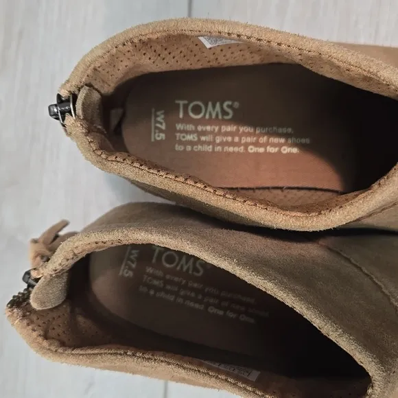 Toms Women Leila Toffee Suede Ankle Boots Heels Shoes Sz 7.5