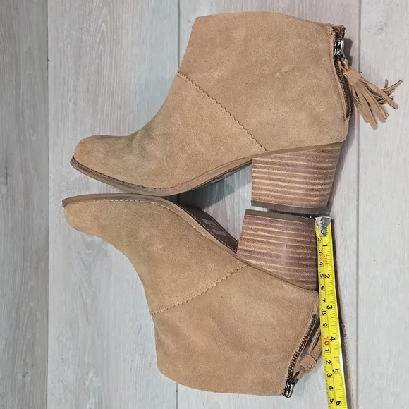 Toms Women Leila Toffee Suede Ankle Boots Heels Shoes Sz 7.5