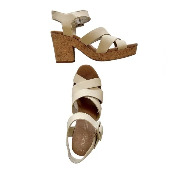 Toms Women’s Ava Cork Wrapped Platform Sandal Putty  Size 8 1/2