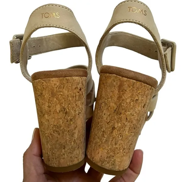 Toms Women’s Ava Cork Wrapped Platform Sandal Putty  Size 8 1/2