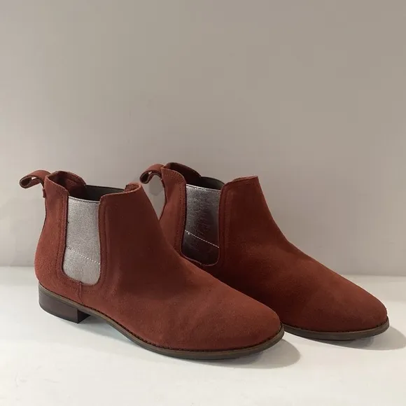 Toms Women's Burgundy Ella Suede Leather Pull On Ankle Chelsea Boots Size 10