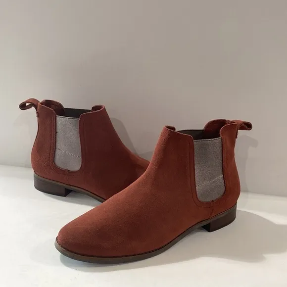 Toms Women's Burgundy Ella Suede Leather Pull On Ankle Chelsea Boots Size 10