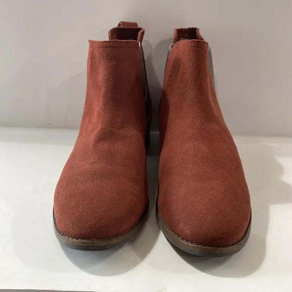 Toms Women's Burgundy Ella Suede Leather Pull On Ankle Chelsea Boots Size 10