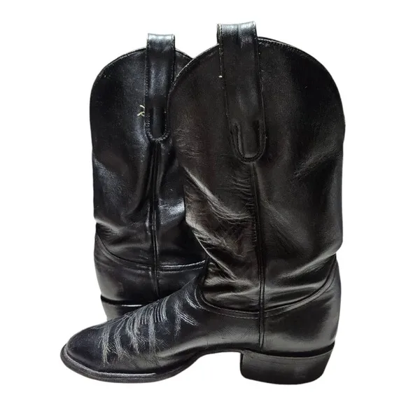 Tony Lama - Size 7M - Vintage Black Cowboy Boots Style 2801