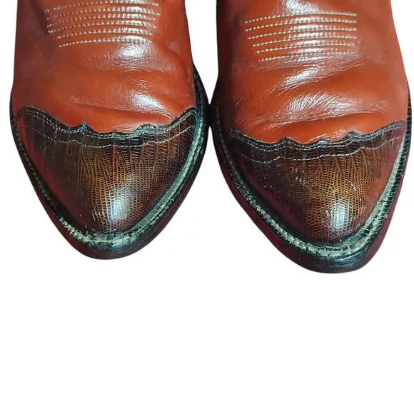 Tony Lama Vintage Black Label Brown Black LeatherTeju Cap Toe Cowgirl Boots