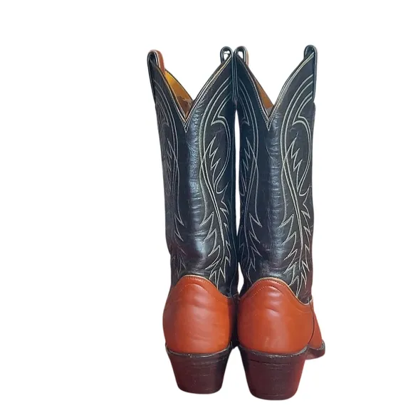 Tony Lama Vintage Black Label Brown Black LeatherTeju Cap Toe Cowgirl Boots