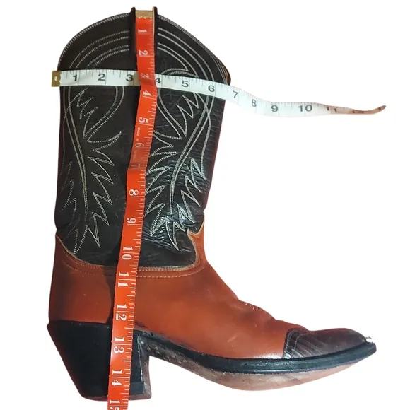 Tony Lama Vintage Black Label Brown Black LeatherTeju Cap Toe Cowgirl Boots