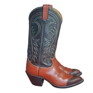 Tony Lama Vintage Black Label Brown Black LeatherTeju Cap Toe Cowgirl Boots