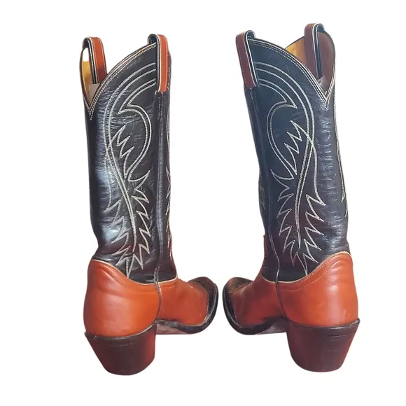 Tony Lama Vintage Black Label Brown Black LeatherTeju Cap Toe Cowgirl Boots