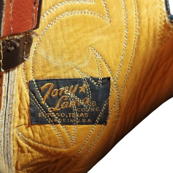 Tony Lama Vintage Black Label Brown Black LeatherTeju Cap Toe Cowgirl Boots