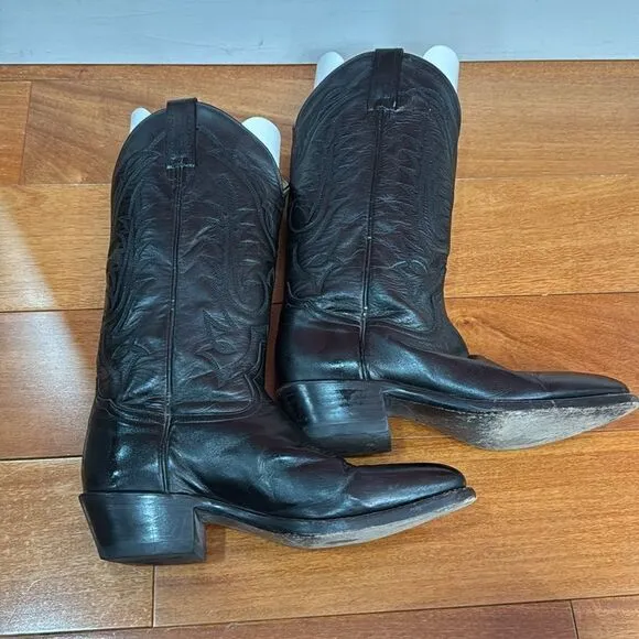Tony Lama Vintage Boots Mens Black Western Embroidered Cowboy VM2993 size 7.5D