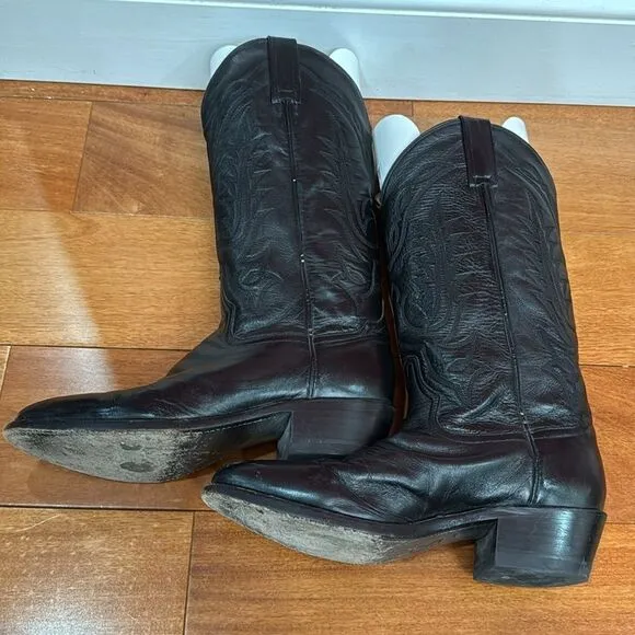 Tony Lama Vintage Boots Mens Black Western Embroidered Cowboy VM2993 size 7.5D