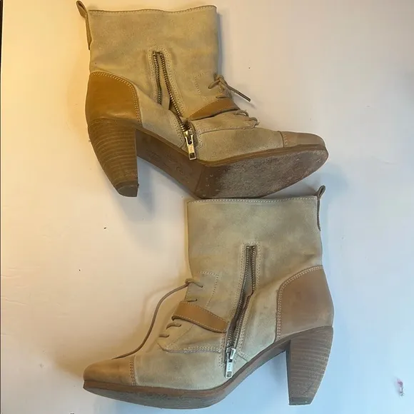 Top shop Women's Distressed Boots in Tan and Cream size 41