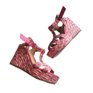 Torrid Pink &amp; Beige Braided Wedge Sandals Size 8WW – Boho Chic Summer Shoes