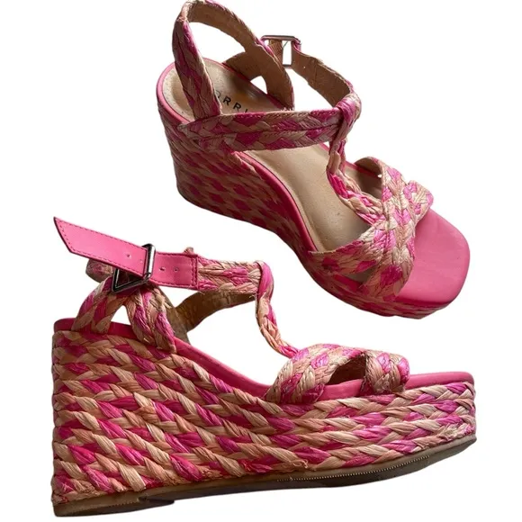Torrid Pink &amp; Beige Braided Wedge Sandals Size 8WW – Boho Chic Summer Shoes
