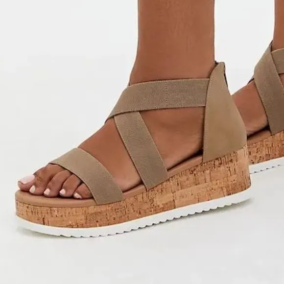 Torrid Taupe Gore Bands Sport Wedge Sandals 8.5 Wide Width 8.5 WW