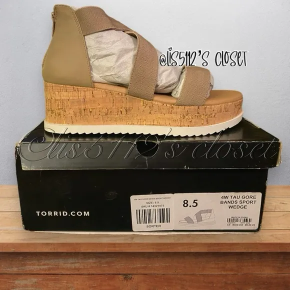 Torrid Taupe Gore Bands Sport Wedge Sandals 8.5 Wide Width 8.5 WW