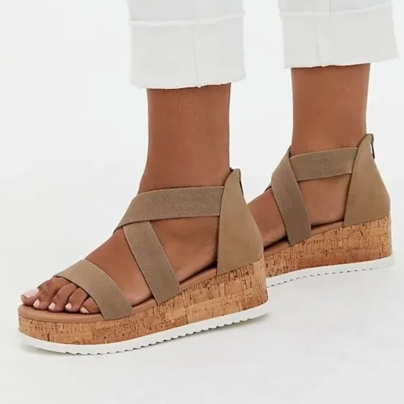 Torrid Taupe Gore Bands Sport Wedge Sandals 8.5 Wide Width 8.5 WW