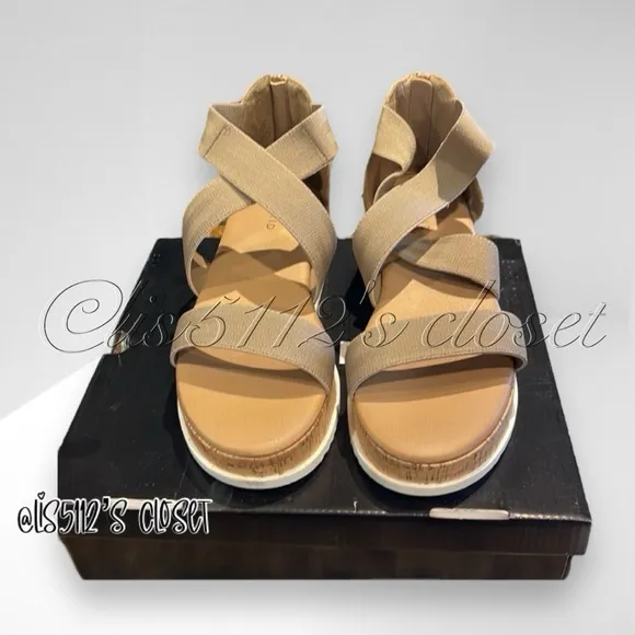 Torrid Taupe Gore Bands Sport Wedge Sandals 8.5 Wide Width 8.5 WW