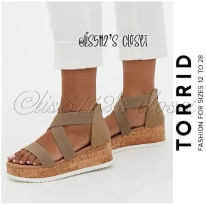 Torrid Taupe Gore Bands Sport Wedge Sandals 8.5 Wide Width 8.5 WW