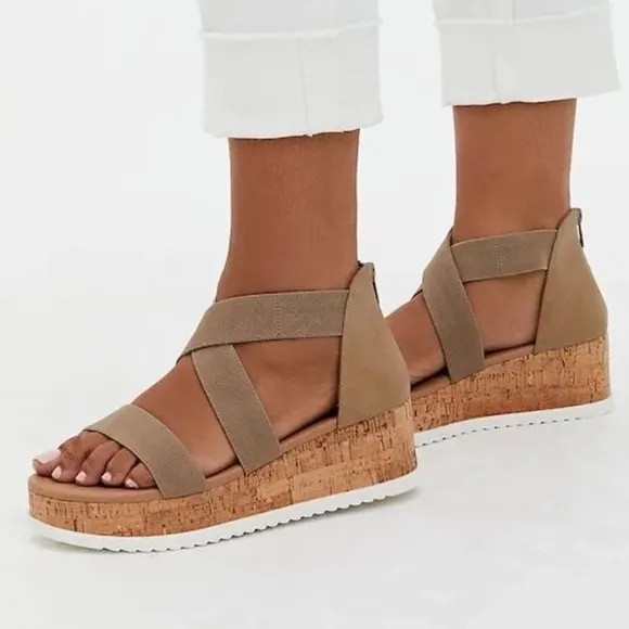 Torrid Taupe Gore Bands Sport Wedge Sandals 8.5 Wide Width 8.5 WW
