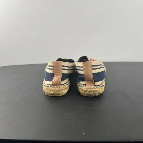 Tory Burch A-Line Stripe Espadrille Slip On Sandal Shoes Size 8 Navy / Natural