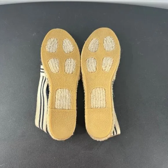 Tory Burch A-Line Stripe Espadrille Slip On Sandal Shoes Size 8 Navy / Natural
