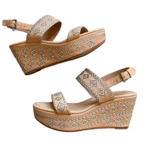 Tory Burch Aztec Woven Leather Buckle Platform Wedge Sandals 7