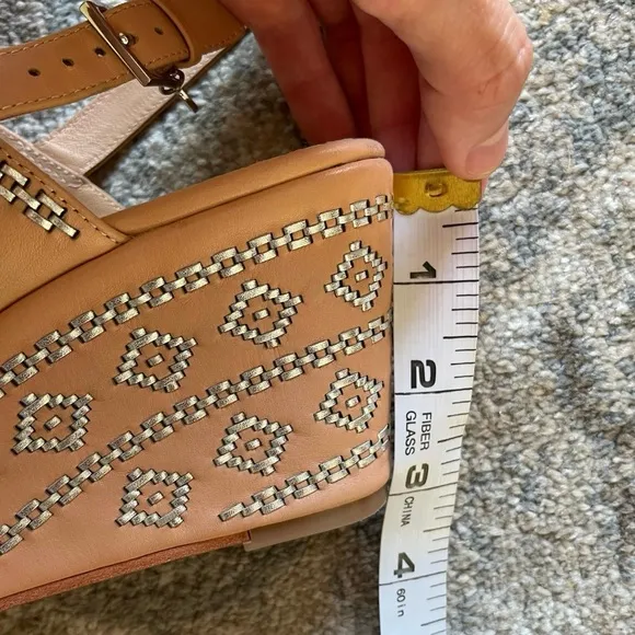 Tory Burch Aztec Woven Leather Buckle Platform Wedge Sandals 7
