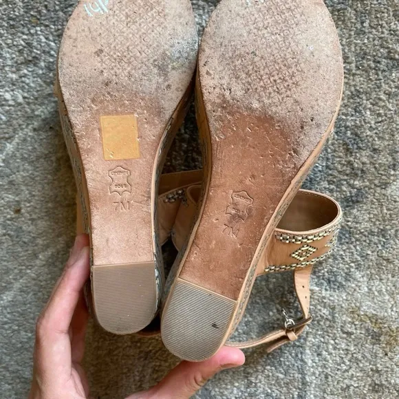 Tory Burch Aztec Woven Leather Buckle Platform Wedge Sandals 7