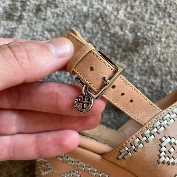 Tory Burch Aztec Woven Leather Buckle Platform Wedge Sandals 7