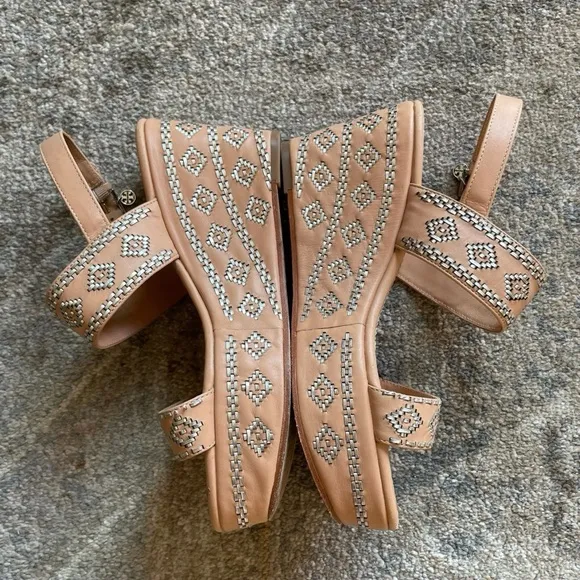 Tory Burch Aztec Woven Leather Buckle Platform Wedge Sandals 7