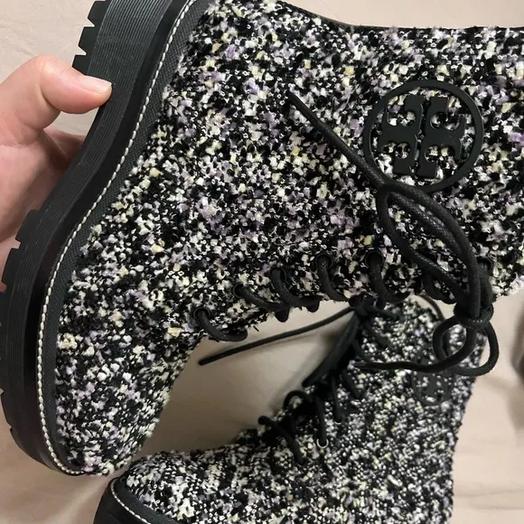 Tory Burch Black and White Tweed Ankle Boots