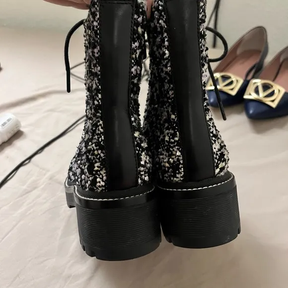Tory Burch Black and White Tweed Ankle Boots