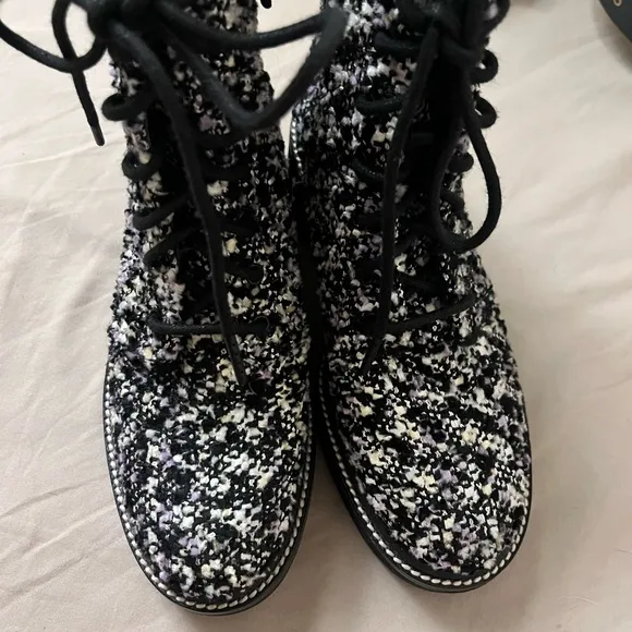 Tory Burch Black and White Tweed Ankle Boots