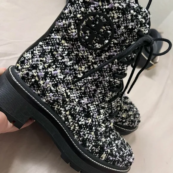 Tory Burch Black and White Tweed Ankle Boots