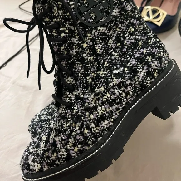 Tory Burch Black and White Tweed Ankle Boots