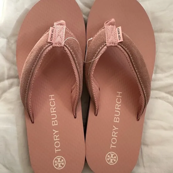 Tory Burch Blush Pink Flatform Platform Flip Flop 70s Sandals with Suede size 8