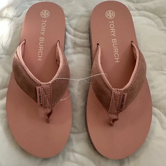 Tory Burch Blush Pink Flatform Platform Flip Flop 70s Sandals with Suede size 8