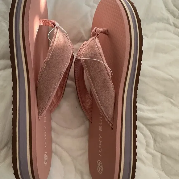 Tory Burch Blush Pink Flatform Platform Flip Flop 70s Sandals with Suede size 8