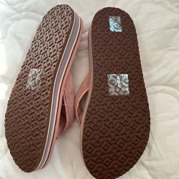 Tory Burch Blush Pink Flatform Platform Flip Flop 70s Sandals with Suede size 8
