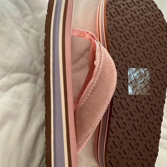 Tory Burch Blush Pink Flatform Platform Flip Flop 70s Sandals with Suede size 8