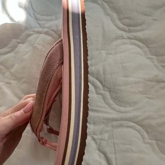 Tory Burch Blush Pink Flatform Platform Flip Flop 70s Sandals with Suede size 8