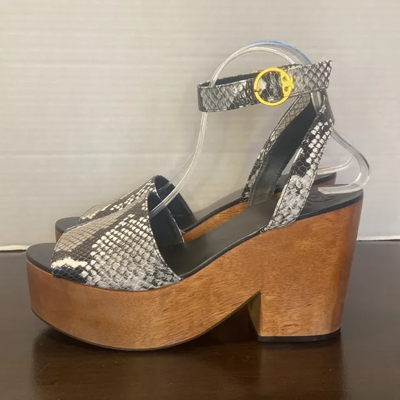 Tory Burch Camilla Snake Print Wooden Platform Sandals Size 9.5