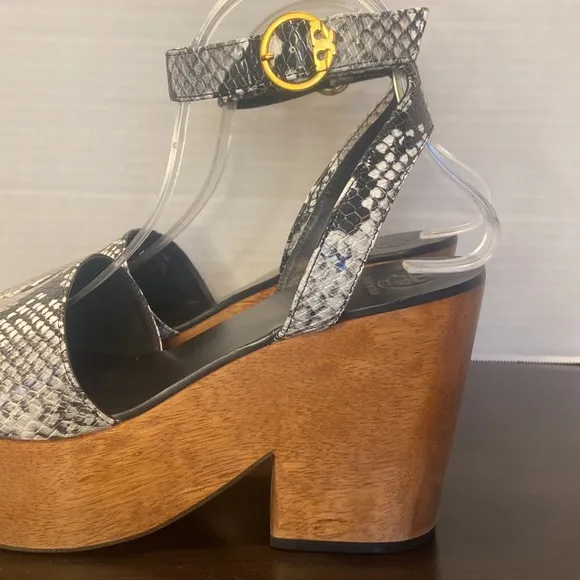 Tory Burch Camilla Snake Print Wooden Platform Sandals Size 9.5