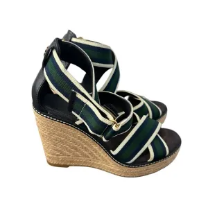 Tory Burch Espadrille Frieda Platform Sandals Green and Blue