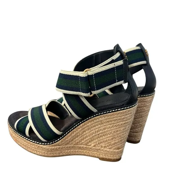 Tory Burch Espadrille Frieda Platform Sandals Green and Blue
