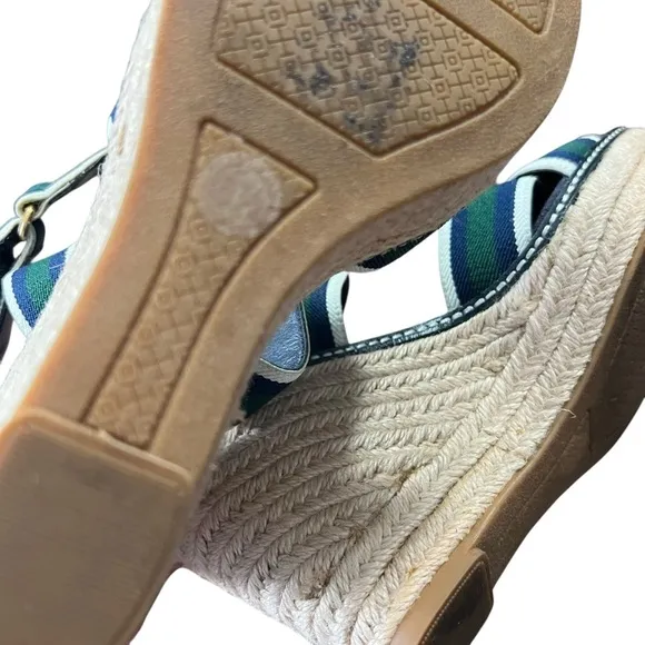 Tory Burch Espadrille Frieda Platform Sandals Green and Blue