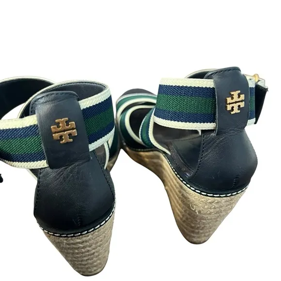 Tory Burch Espadrille Frieda Platform Sandals Green and Blue
